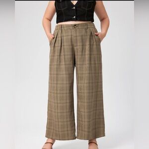 Cider Brown Plaid Wide-Leg Trousers